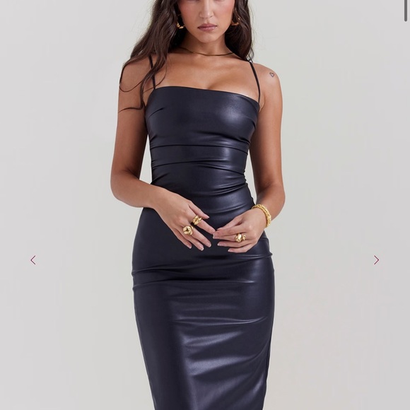 House of CB JALENA Black Vegan Leather Lace Back Dress - Picture 4 of 8